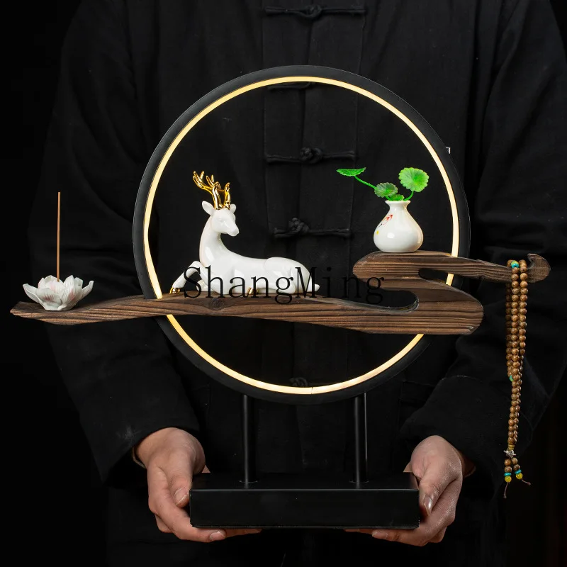 FG Chinese lamp circle lucky white porcelain deer creative backflow incense burner ornament zen incense  entrance decoration