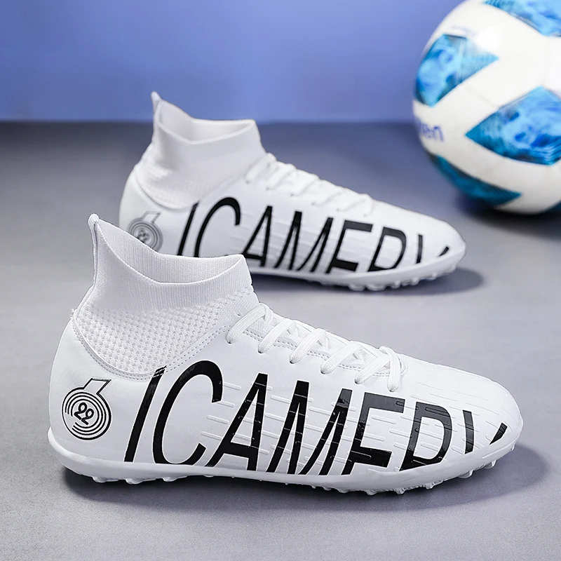 

A pair of children's four-season leather upper high-top studded soccer shoes, wear-resistant soccer shoes, sizes 31-48，HXH-803-1