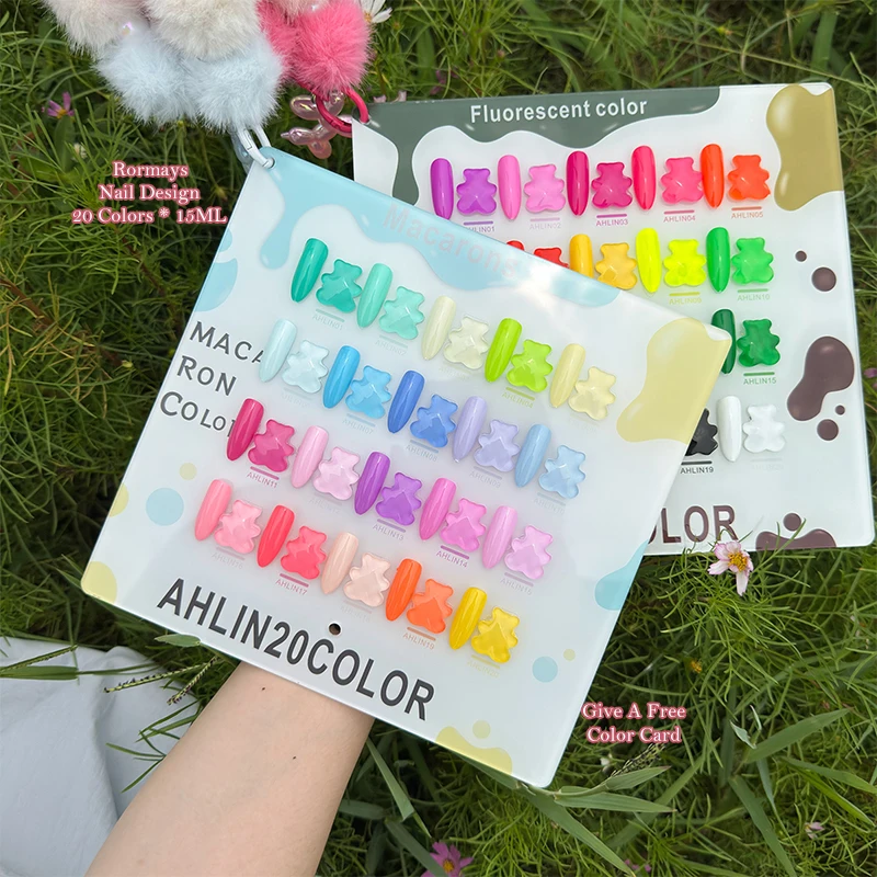 20pcs Macaron Nail Gel Polish Set Candy Color Solid Soak Off UV Gel Kit Pastel Sweet Gummy Bear Nail Art Manicure Varnish Set