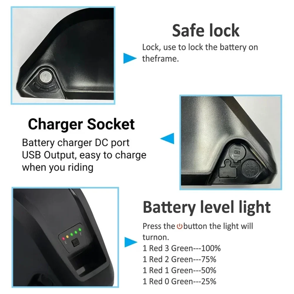 36V 48V 52V Hailong Ebike Battery with Charger Full Capacity 50Ah 60Ah 70Ah Anti-thief 18650 Electric Bike Lithium Battery Pack