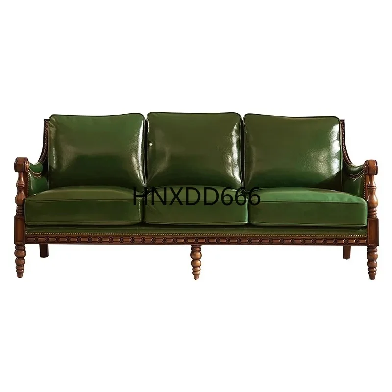 

Modern Solid Wood Sofa and Leather Coffee Table Set for Small Apartments - European Green Design