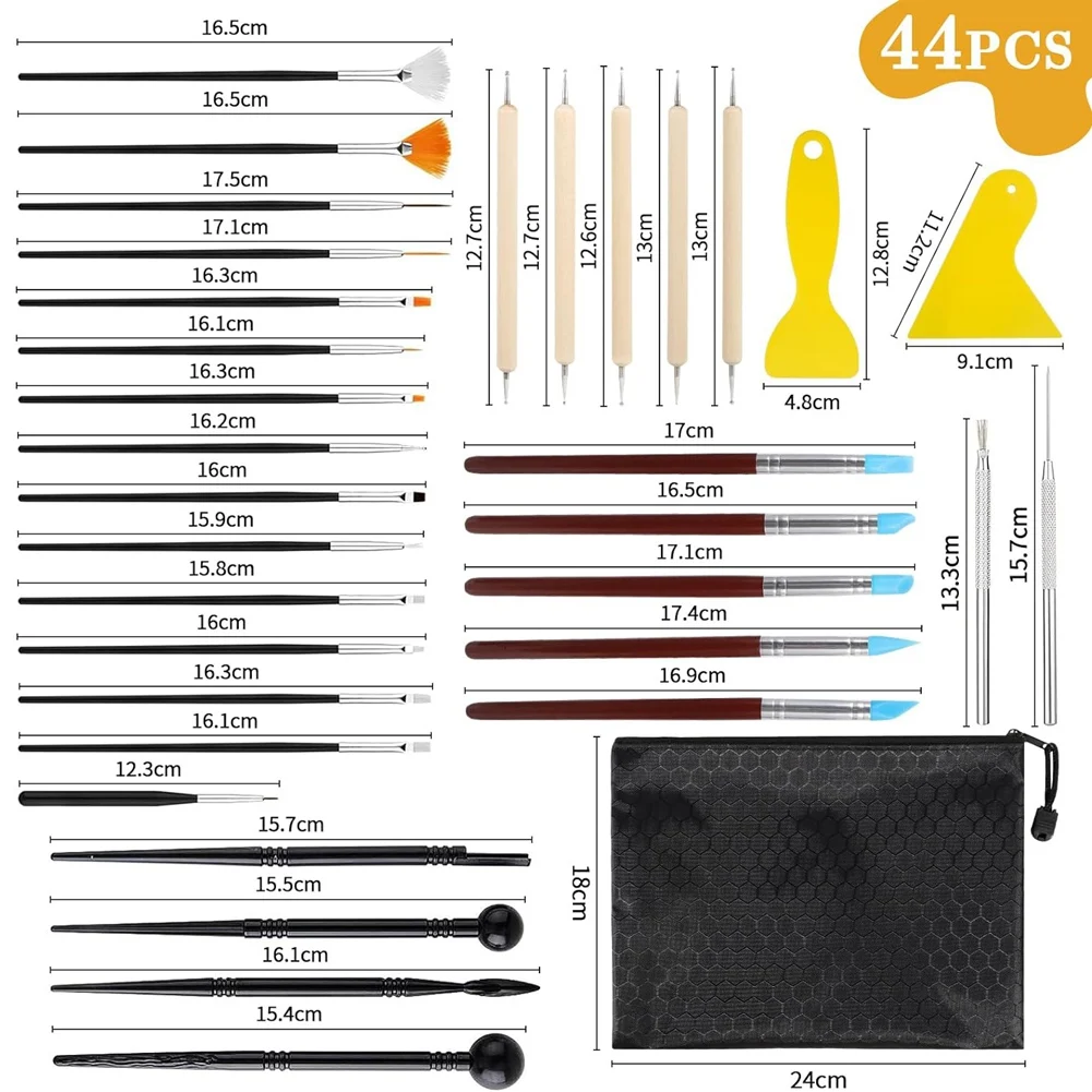 Kit of 44 Clay Pottery Tools - Modeling, Complete Set for DIY Artist Clay pottery carving s plastic
