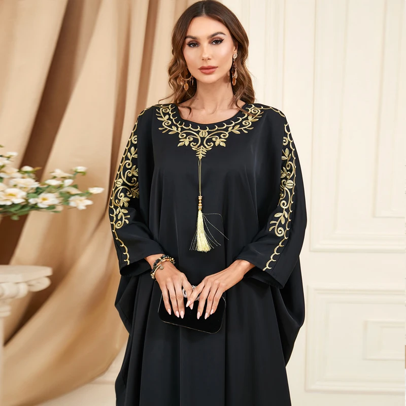 Bat Sleeve Abaya Robe Kimono Palestinian Muslim Abayas Women Dubai Long Dress Embroidery Kaftan Ramadan