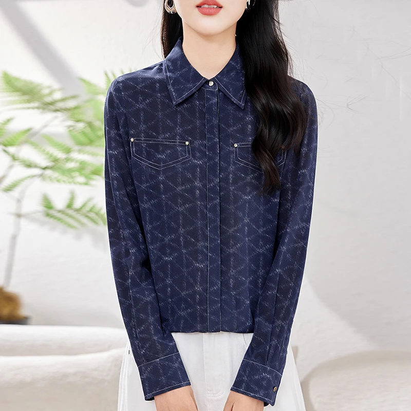 

New Elegant Fashion Shirts Blouses for Women Long Sleeve 100% Real Silk Women's Casual Shirt Loose Tops Office Lady Blouse