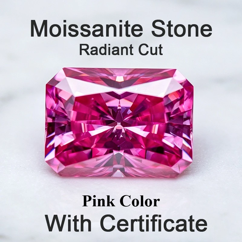 Moissanite Stone Radiant Cut Pink Color Lab Grown Gemstone for DIY Charms Jewelry Making Pass Diamond Tester with Certificate