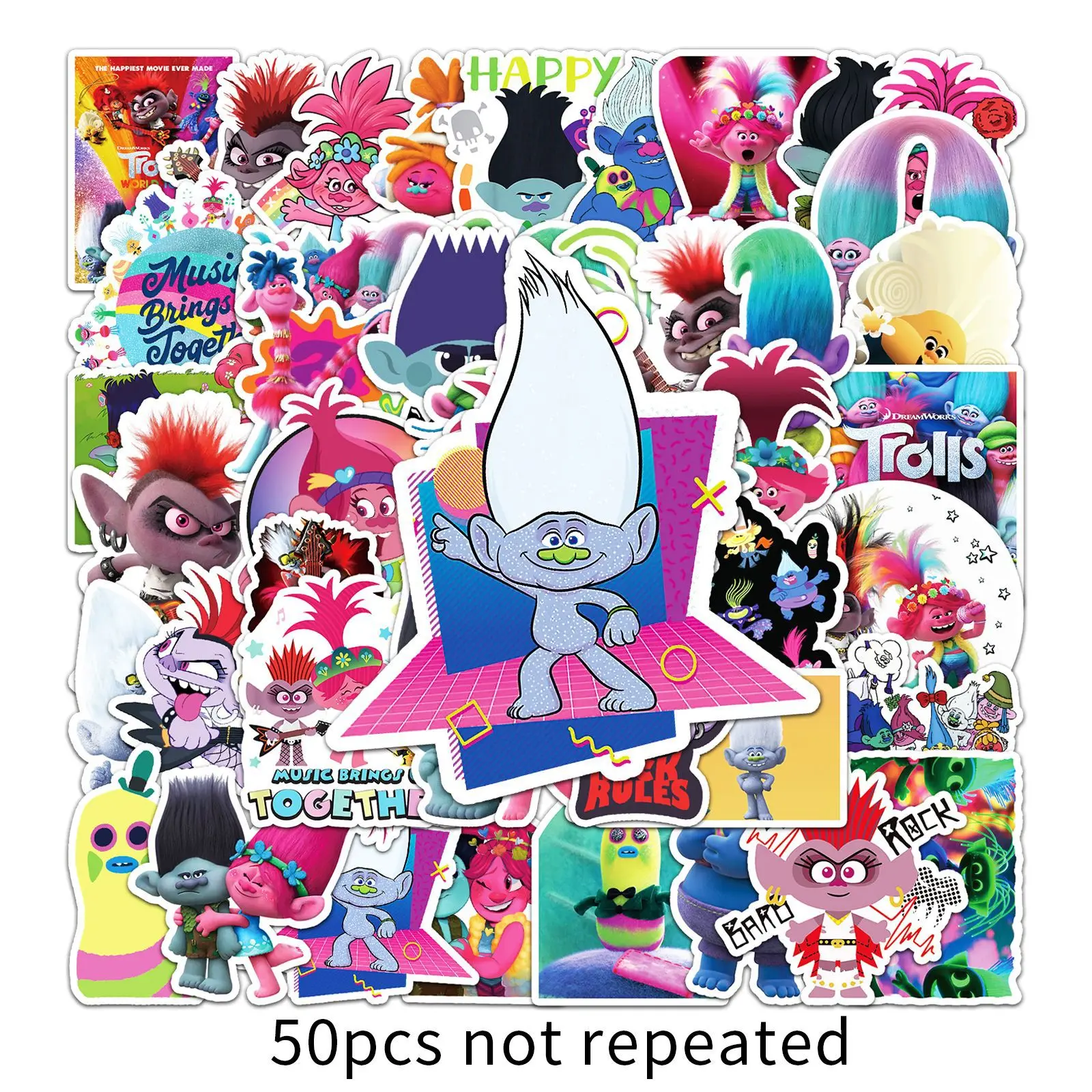 Disney Trolls sticker Birthday Party Supplies DIY Baby Shower Computer Refrigerator Book Bag Decorative Stickers Girl Gift