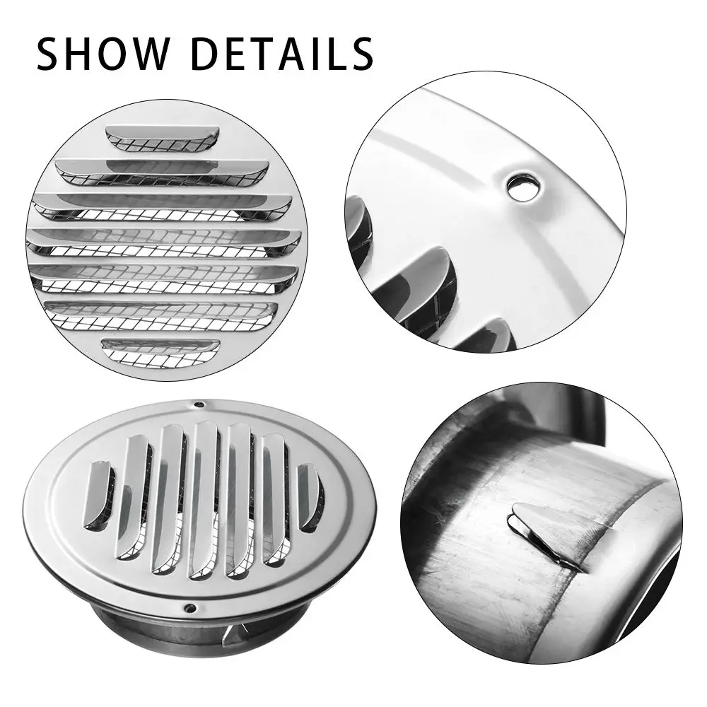 Vent Stainless Steel Exterior Wall Air Vent Grille Round Ducting Ventilation Grilles 70/80/100/120mm Air Vent Air Circulation