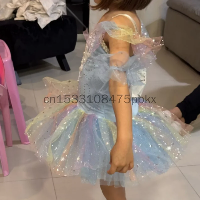 Kids Girls Ballet Tutu Dress Little Swan Performance Costume Soft Tulle Princess Puffy Skirt Children Stage Dance Recital Outfit