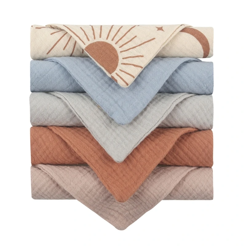 Multi-Use Baby Towel Washcloth Toddler Burp Cloth Cotton Face Towel High Absorb Teething Towel Sweat Absorb Cloth 5PCS