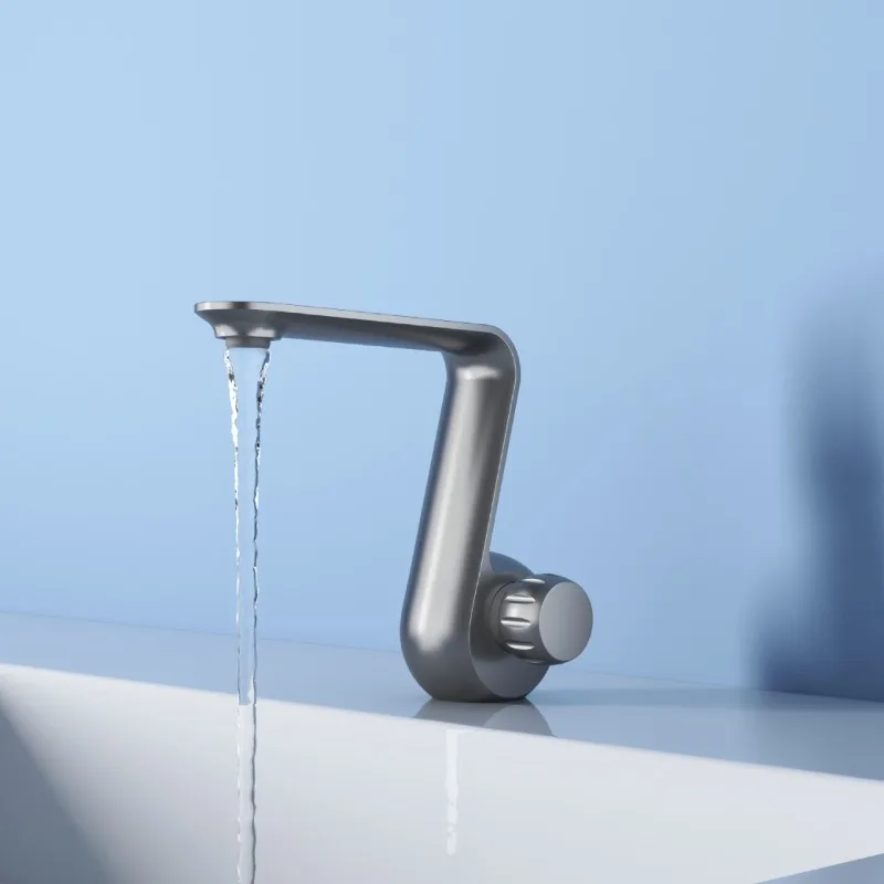 Hot and Cold Splash Proof Hot and Cold Washbasin Faucet All Copper Creative Gun Gray Milky White Hand Sink Washbasin