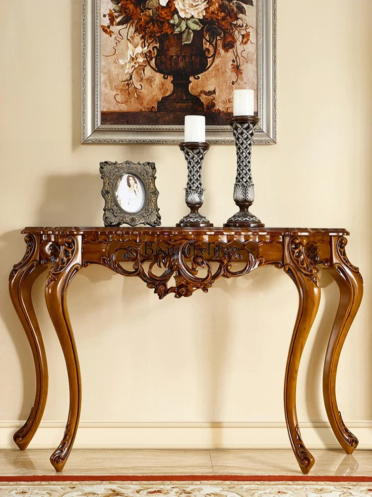 European entrance platform, solid wood table, American solid wood carving flower semicircle