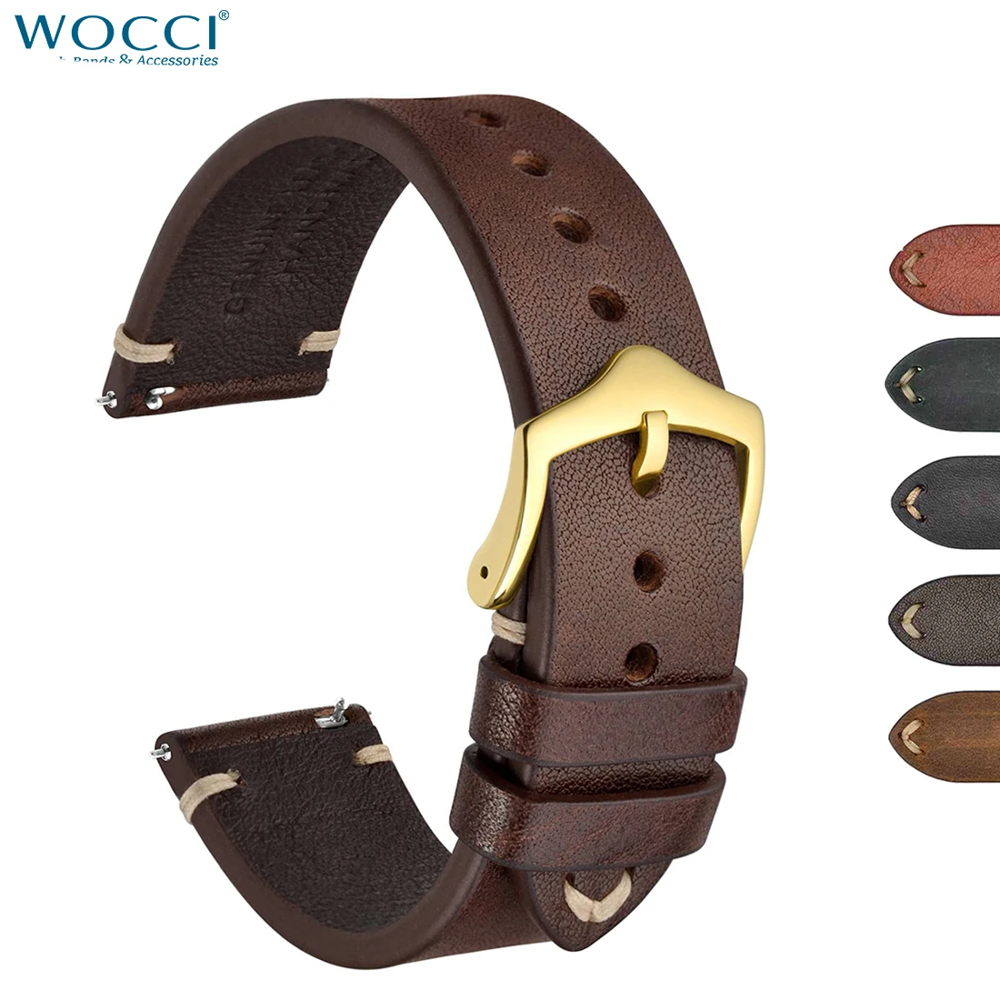 

WOCCI Crazy Horse Genuine Leather Watch Strap Bands,18mm 20mm 22mm for Smartwatch Huawei Samsung Galaxy Gear,Black Green Brown