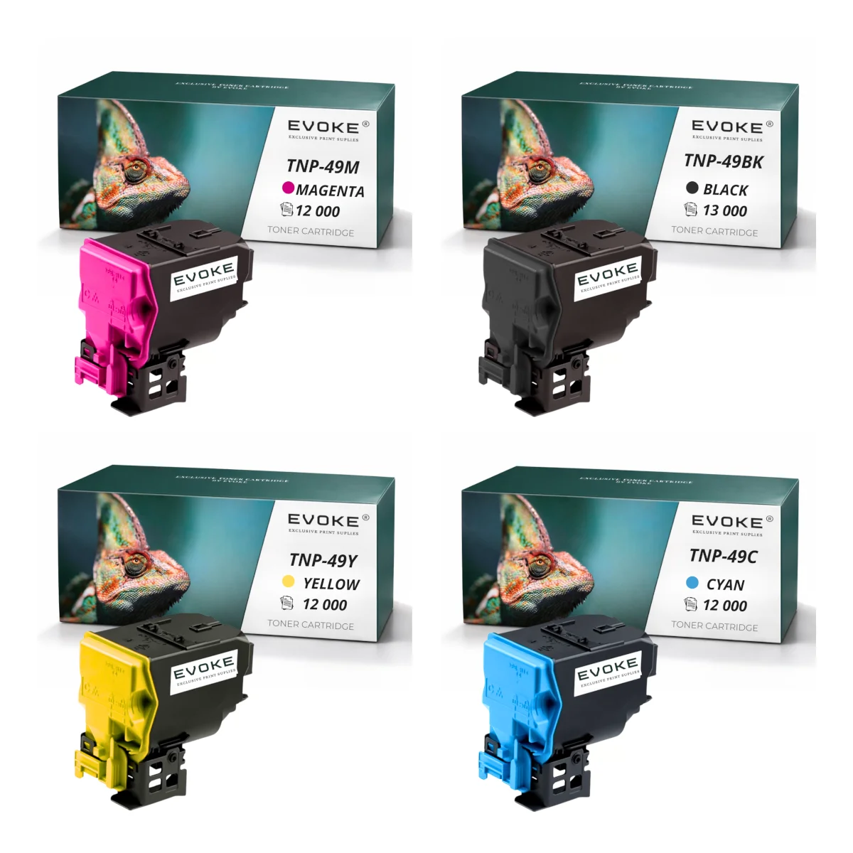 Evoke Compatibele Toner voor Konica Minolta Tnp-49 Tnp49 4X Cmyk: Zwart, Cyaan, Magenta, Geel 49000 Pagina's Bizhub C3351 C3851 C3851Fs