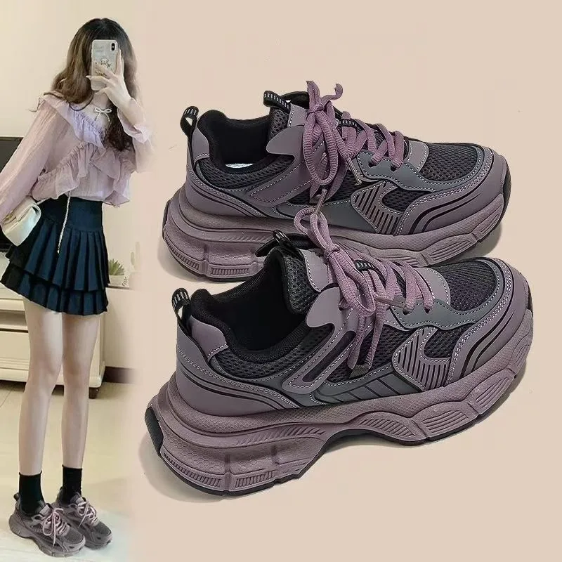 Women Versatile Thick Bottom Sneakers Spring Summer Breathable Soft-sole Jogging Shoes Outdoor Casual Tennis Sneakers Zapatillas