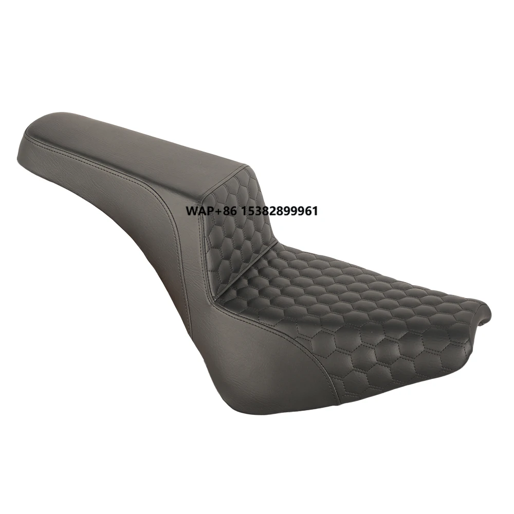 Custom World Motorcycle Honeycomb Step-Up Seat-Black PU Leather for 2018-2024 for FXST/FXBB Retrofit/Upgrade