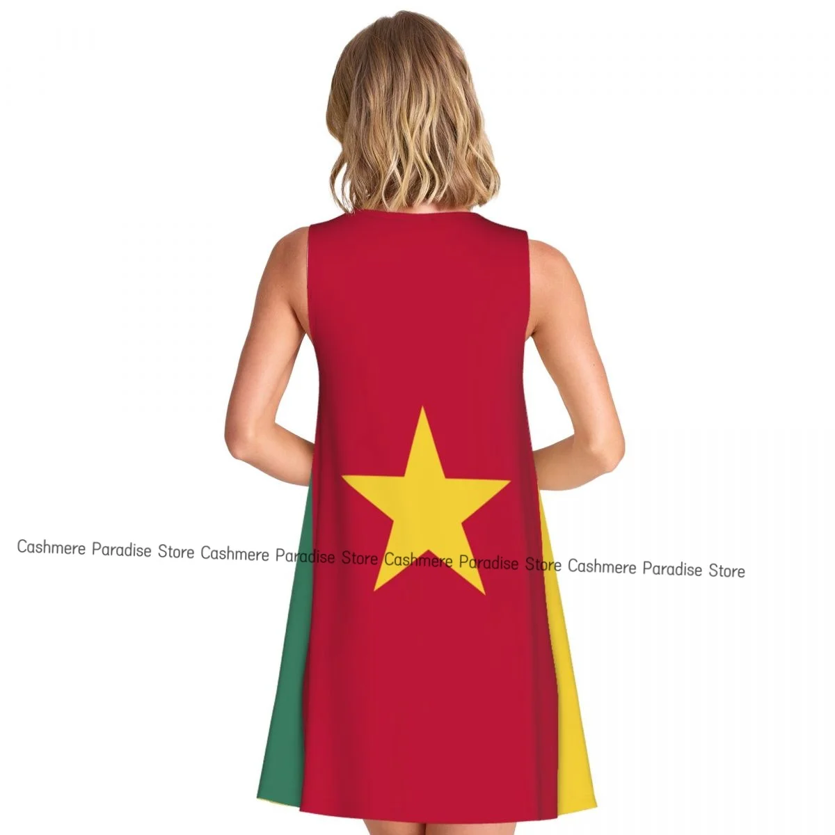 Abito da donna casual al ginocchio da donna Camerun Flag O Neck senza maniche sopra il vestito