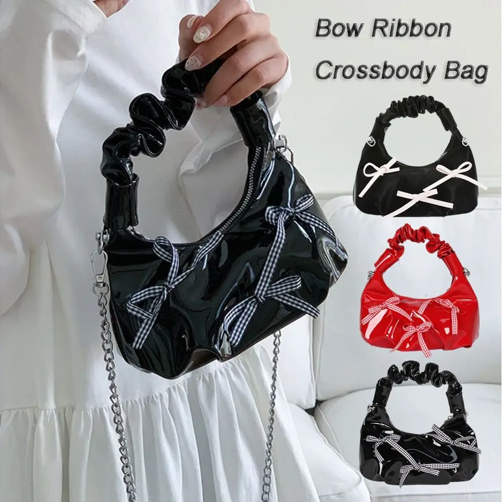 

Trendy Pleated Cloud Handbags Women Summer Pu Leather Bow Underarm Bags Elegant Lady Commuting Small Shoulder Bags