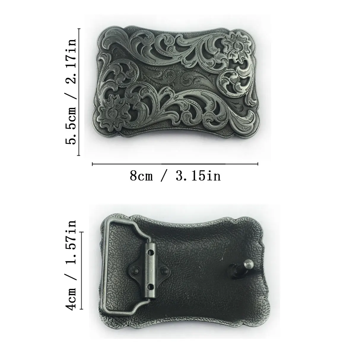 Vintage Rectangle Floral Scroll Engraved Belt Buckle Antique Silver Western Cowboy Flower Pattern Unisex Jeans Belt Accessories