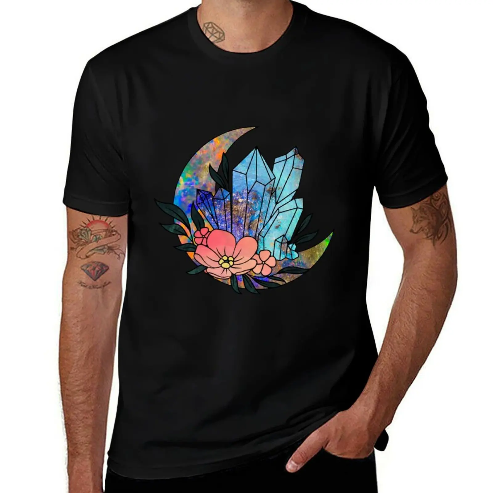 Opals on a Opalescent Moon - Celestial Designs T-Shirt Casual Graphic Print Tee T-Shirt