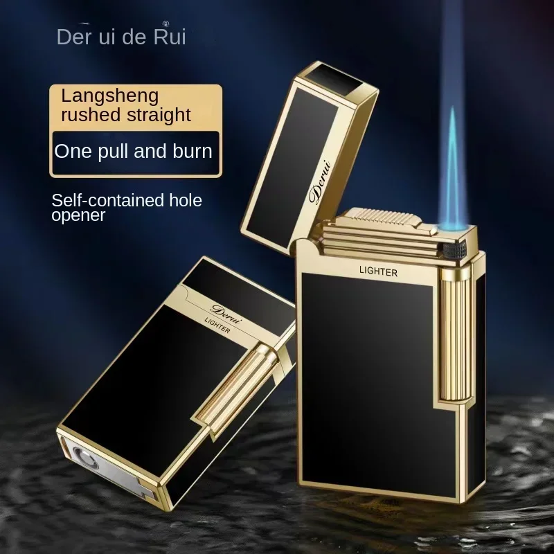 Derry Windproof Inflatable Lighter Jet Flat Bright Cigar Torch Lighter Compact Butane Flint Lighter Men's Gadgets Gift Wholesale
