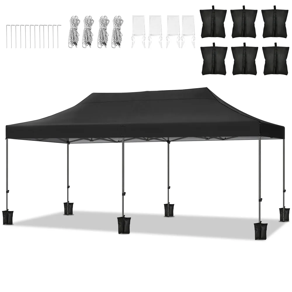 10x20ft Heavy Duty Outdoor Pop Up Canopy Tent for Parties, Wedding - Black