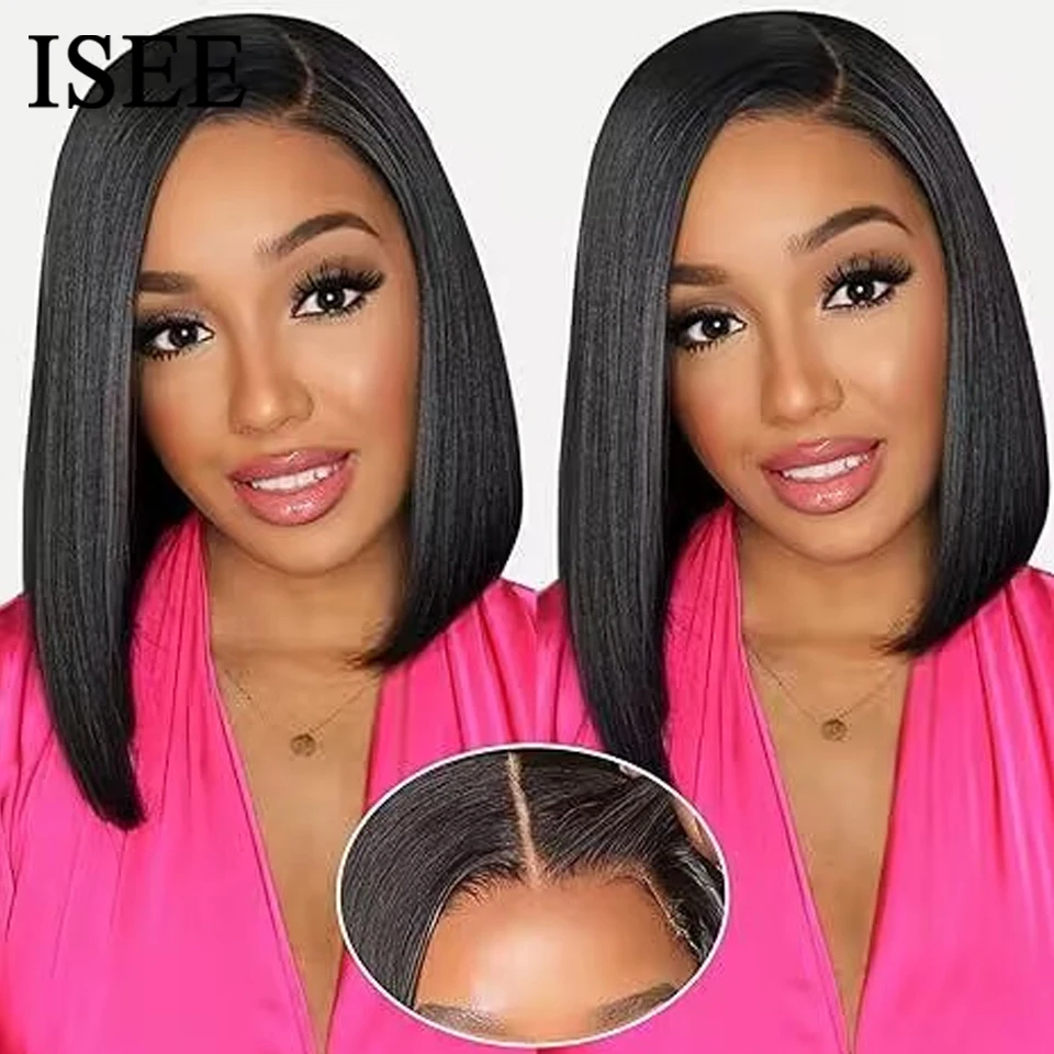 

6X4 HD Pre Bleached Knots Bob Hair Wig Human Hair ISEE Hair Wear And Go Glueless Straight Lace Front Wigs PrePlucked For Women