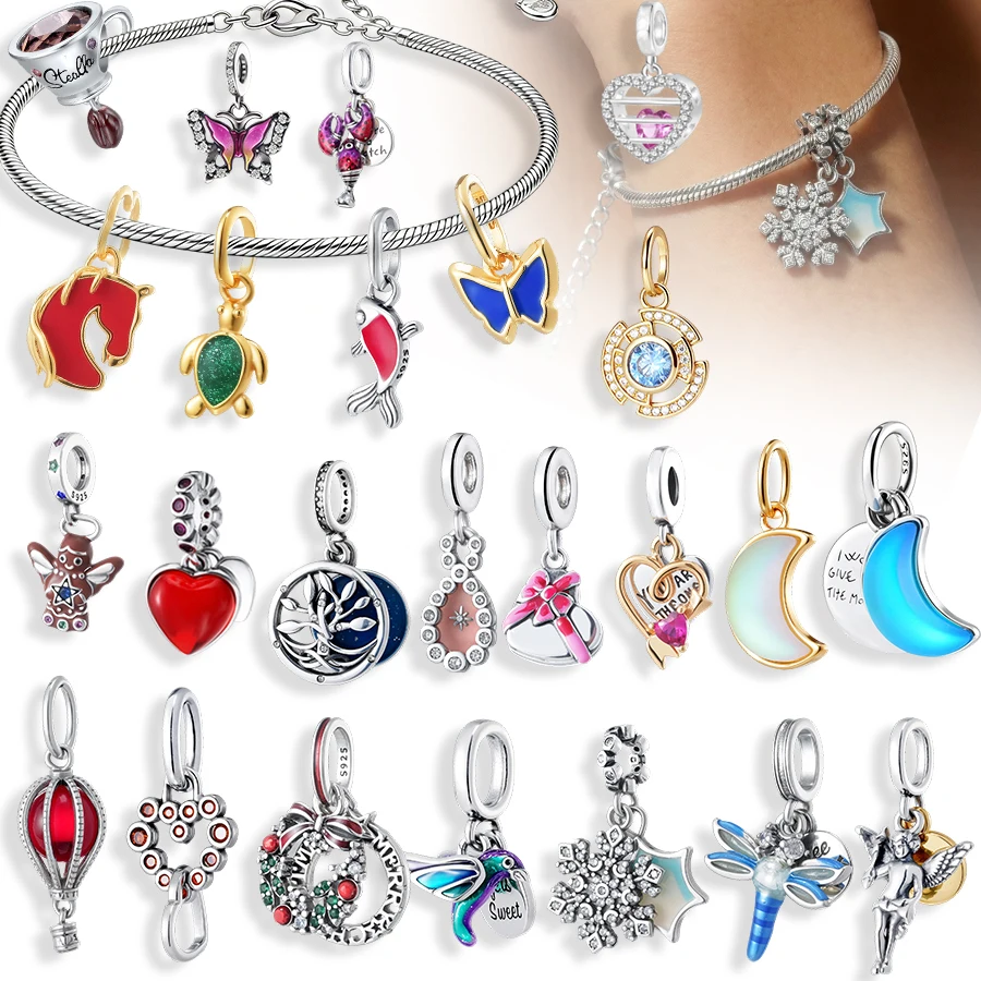 

НОВЫЕ европейские бусины-шармы для оригинальных серебряных браслетов, подвески в виде бабочки, сердца, луны, звезды, животных для женщин, для создания украшений своими руками, подарок.