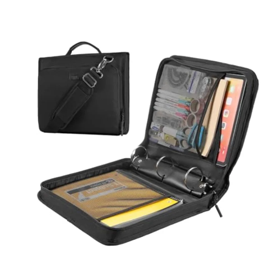 

2 Inch 3-Ring Zipper Binder with Shoulder Strap O-Ring Zip Up Binder with 500 Sheet Capacity Compatible with 13" MacBook/Tablet