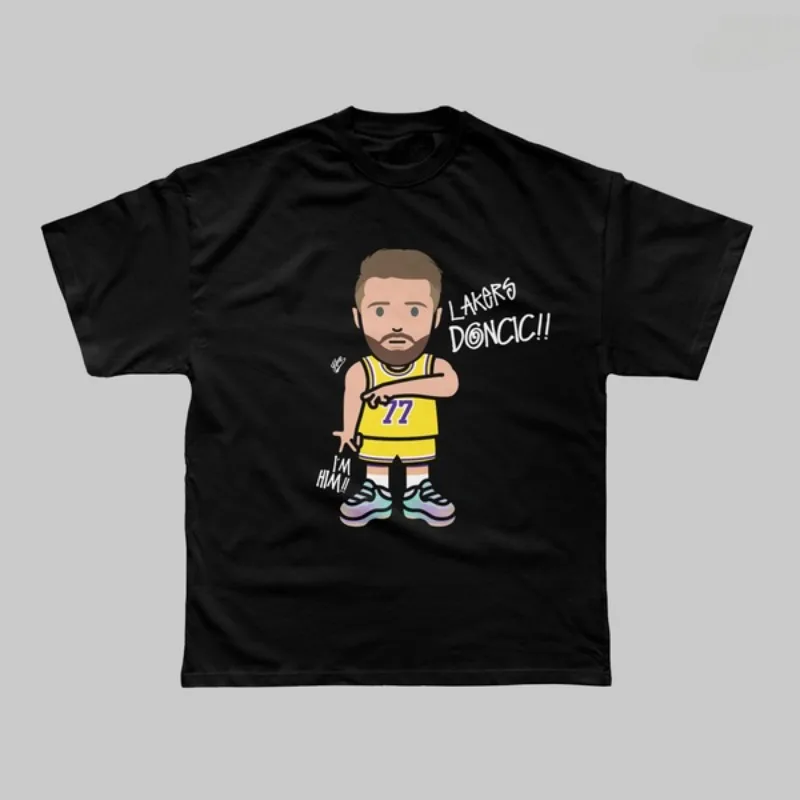 2026 Summer #77 Dongqiqi Cartoon Pattern Cotton Basketball Short Sleeved T-shirt, Adult and Children's Large Casual Sports Shirt