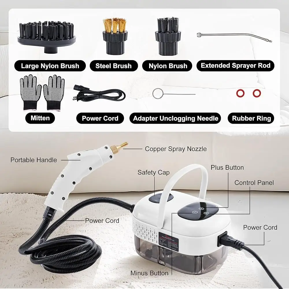 휴대용 고온 스팀 청소기 2500W 빠른 가열 터치 스크린 액세서리가있는 다중 표면 깊은 청소 도구