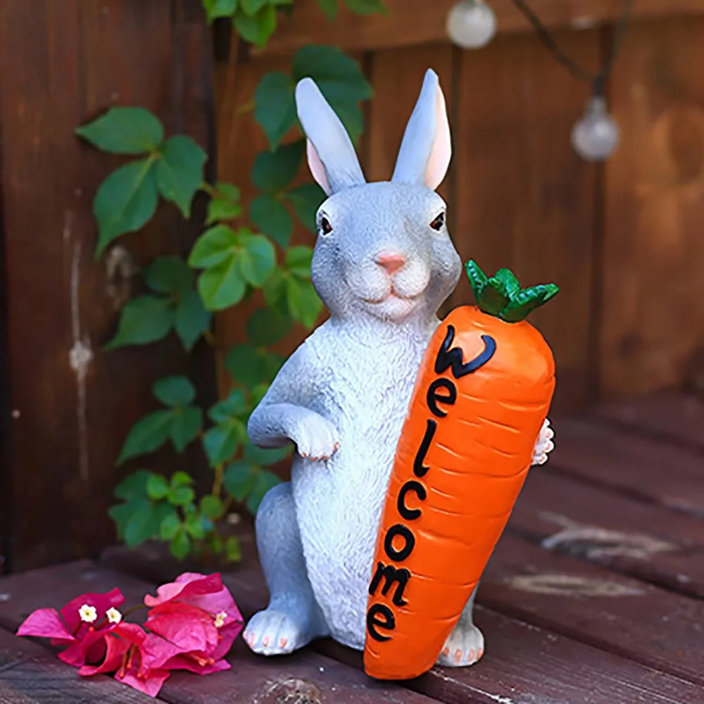 

Simulation Easter Rabbit Statue Hand Painted Waterproof Resin Bunny Ornament Fade Resistant Garden Animals Sculpture Courtyard