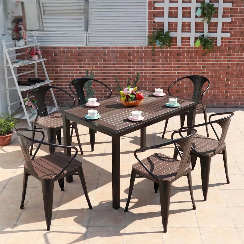 

Outdoor plastic wood table and chair combination furniture terrace courtyard open-air leisure balcony garden tea table waterproo