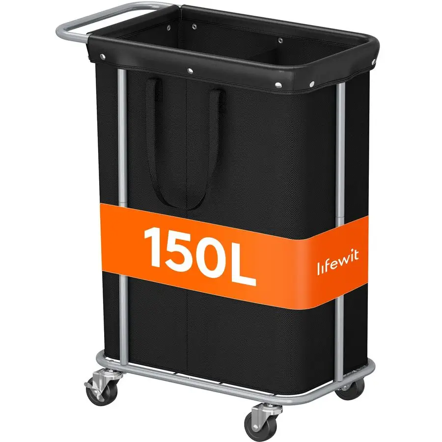 

150L Large Laundry Basket with Wheels, Tall 2 Section Laundry Hamper Organizer, Rolling Laundry Cart with Steel Frame amp Remova