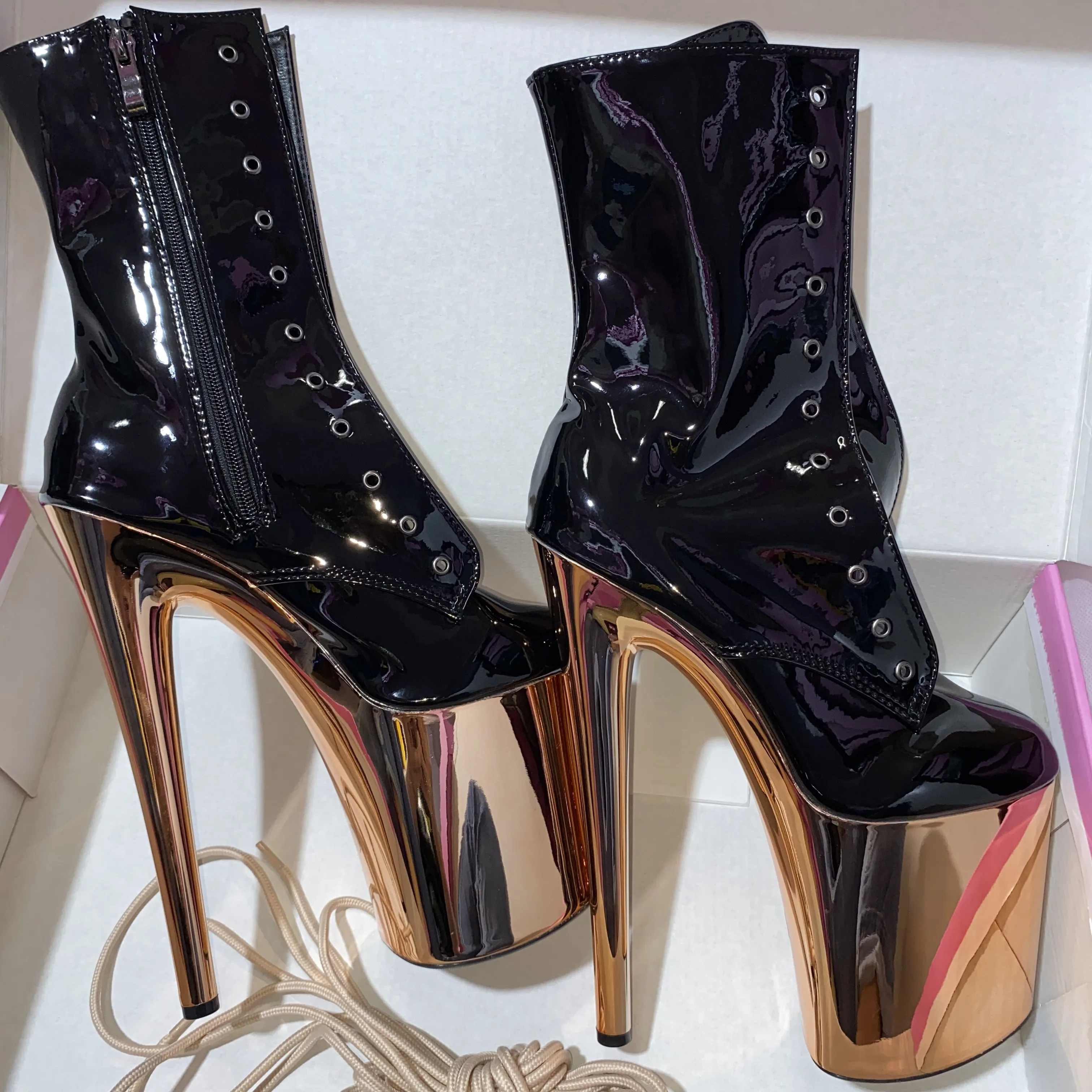 

20 cm high electroplated sole heel ankle boots, sexy Princess banquet low boots, 8 inches beautiful club pole dancing shoes