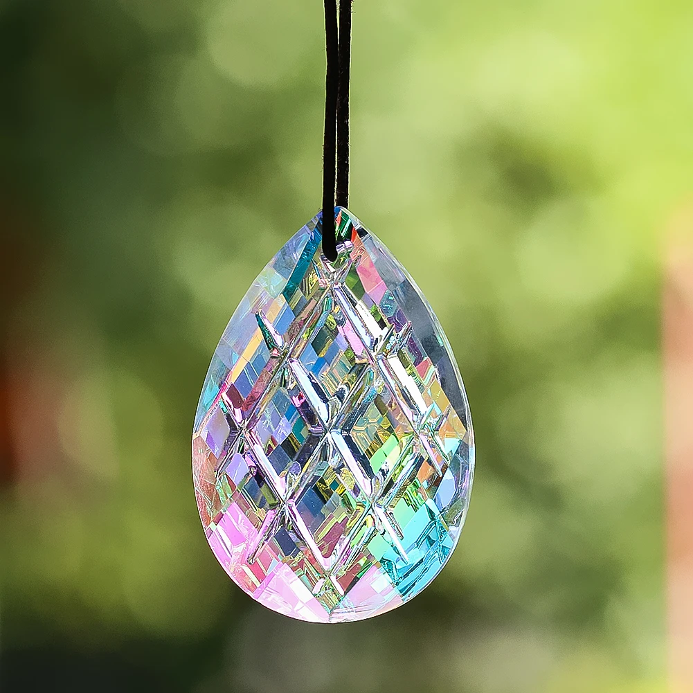 1pc 50mm AB Colorful Crystal Grid Water Drop Pendant Garden Suncatcher Light Collection Glass Prism Artwork Chandelier Accessory