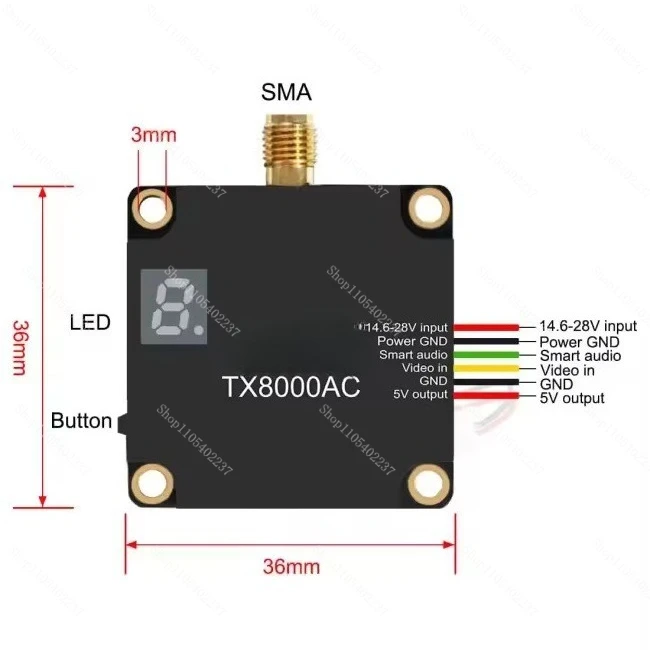 FPV 4.9-5.8G TX8000AC Video Transmitter Drone Analog VTX Aircraft Wireless Monitor