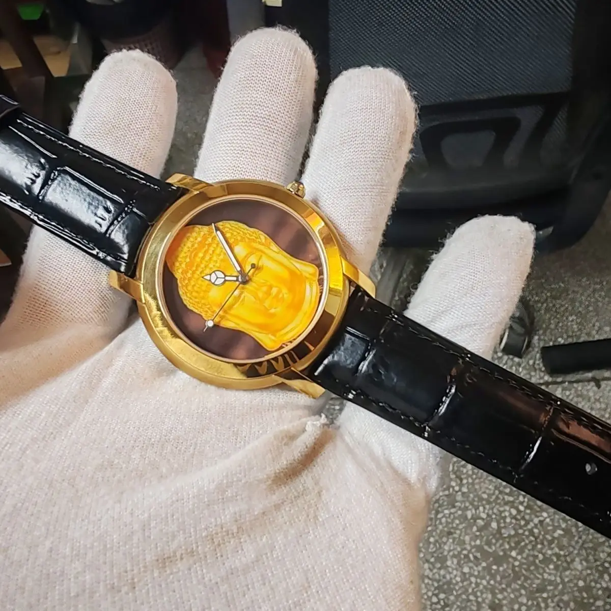 الرجعية بوذا تمثال كوارتز ساعة اليد العصرية موضة مضيئة اللوحة على غرار الفولاذ المقاوم للصدأ الياقوت ساعة يد رجالي #5