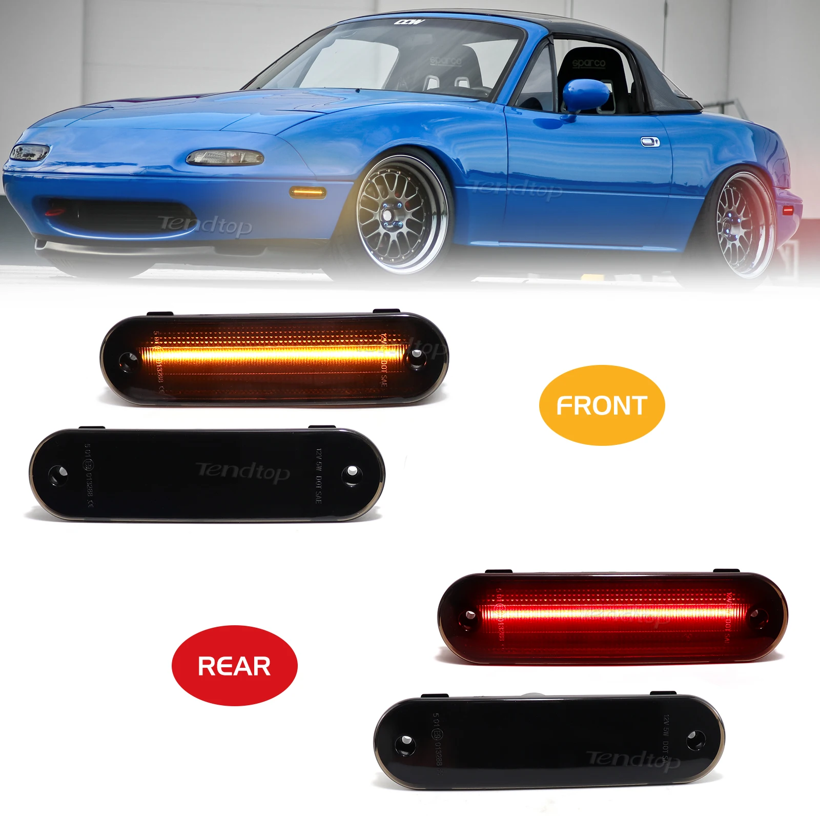 4Pcs For 1990-2005 Mazda Miata MX-5 Replace OEM Sidemarker Lamps Smoked Lens Amber Front Red Rear  LED Side Marker Light