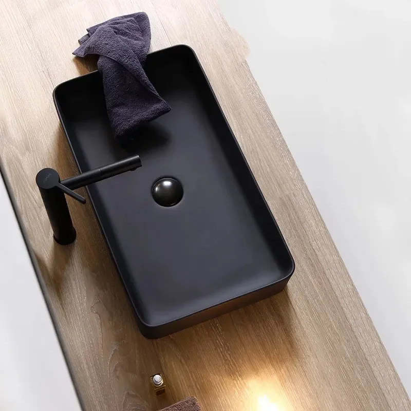 Square Black Matte Ceramic Integrated Countertop Basin Modern Art Washbasin for Home Bathroom Sink
