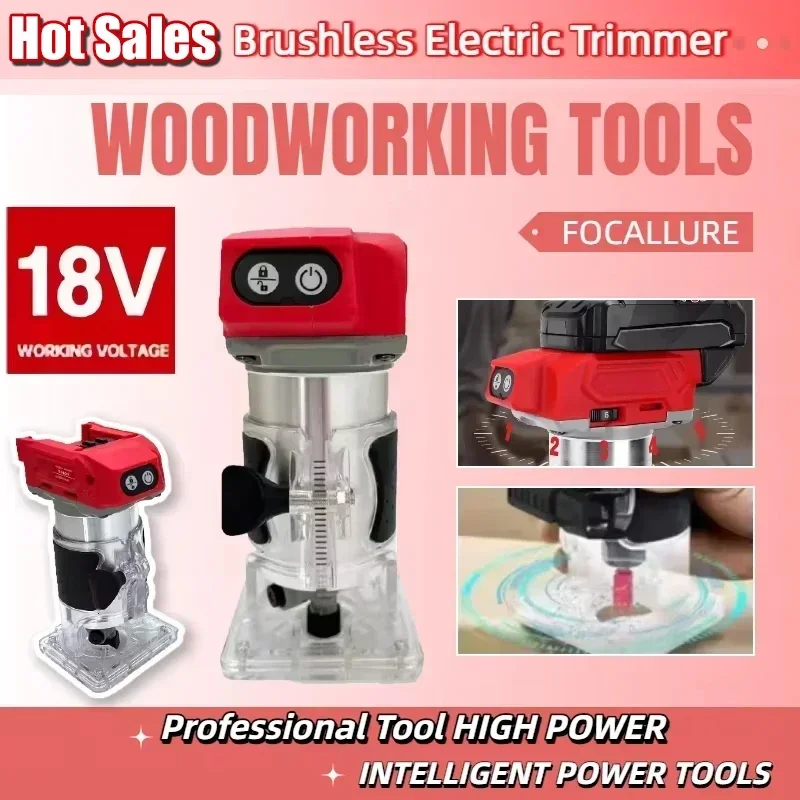 

30000RPM Brushless Electric Trimmer Cordless Compact Router 5-Speeds Woodworking Trimming Machine For Milwaukee 18V Battery