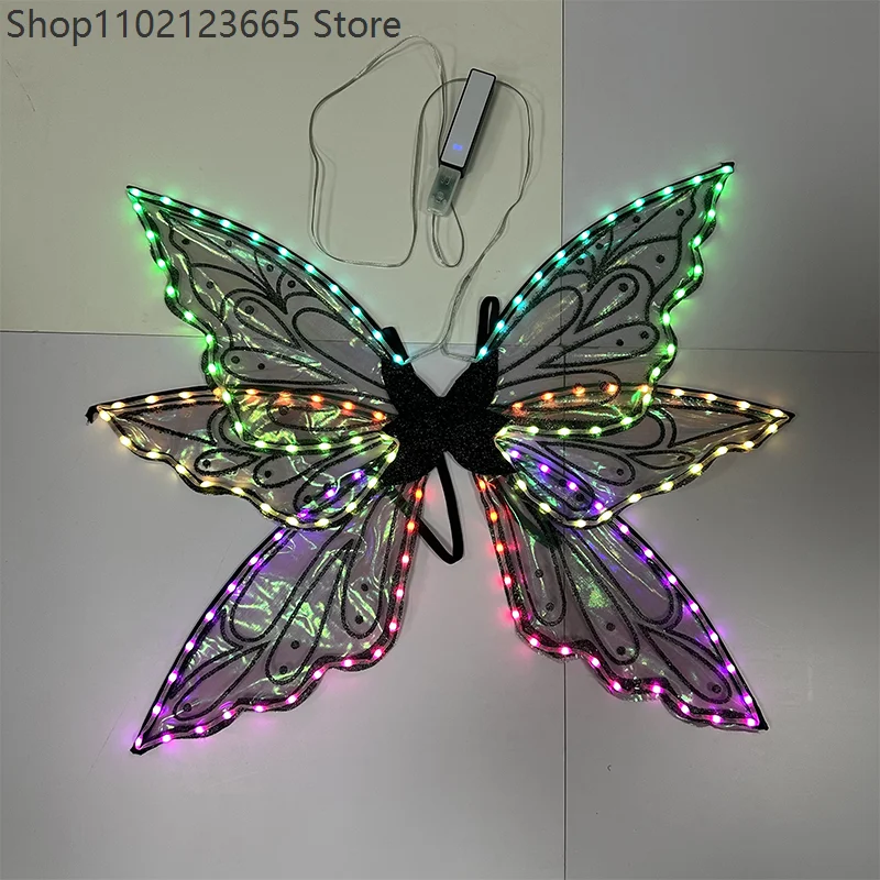 Colorful Led Butterfly Wings Adults Luminous Stage Performance Cosplay Belly Dance Costume Accessory For Party And Night Show - view 5
