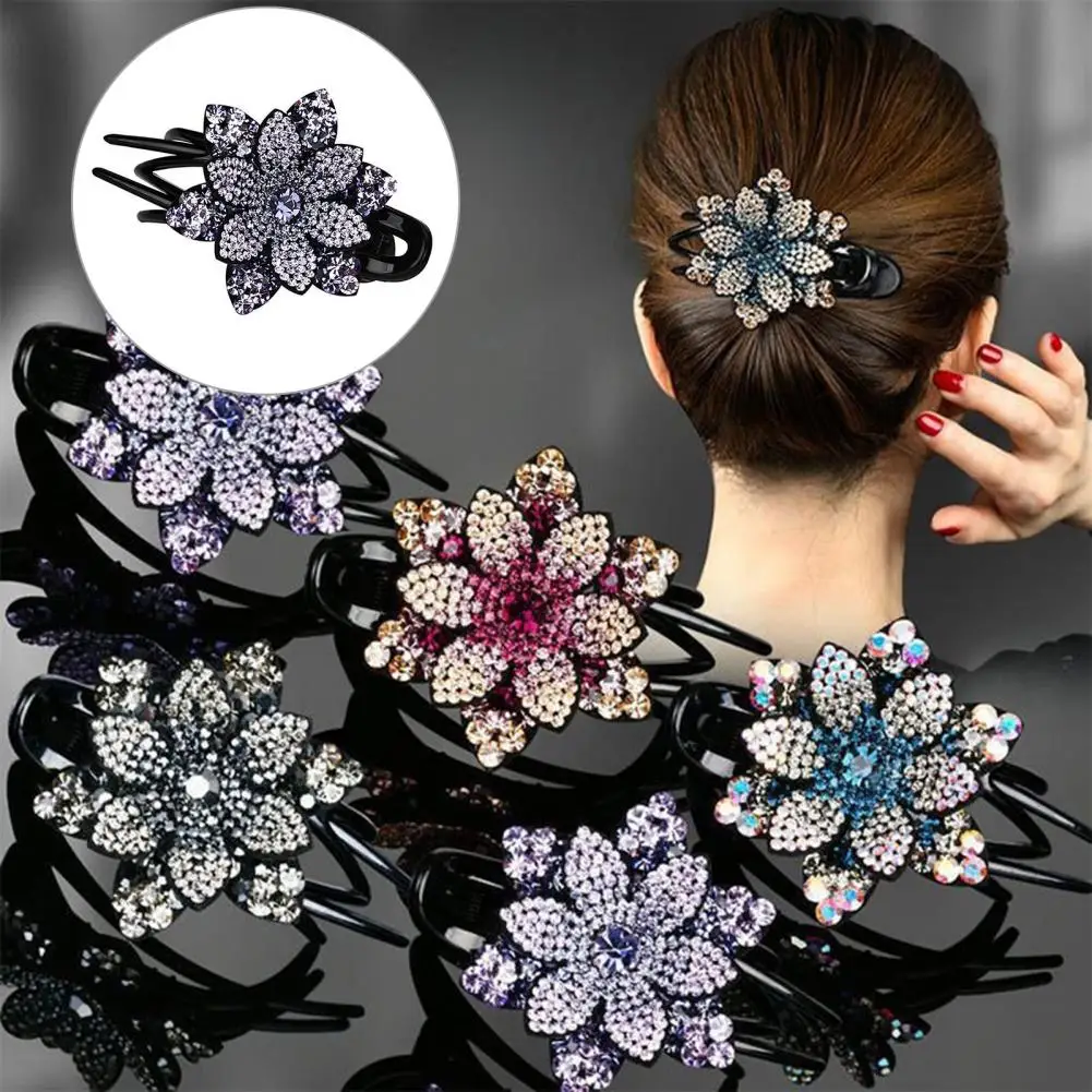 Anti-slip Tooth Hair Claw Temperament Exquisite Hair Clip Shining Rhinestone Elegant Flower Decor Hairpin Hair Accessories 머리핀