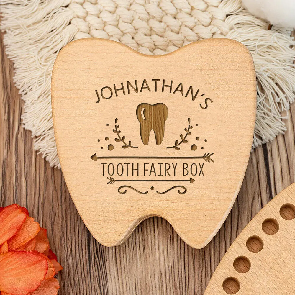Caja de almacenamiento de dientes de bebé de madera personalizada, caja de dientes de leche de madera grabada, almacenamiento de primeros dientes, bandejas de hadas, regalo para niños