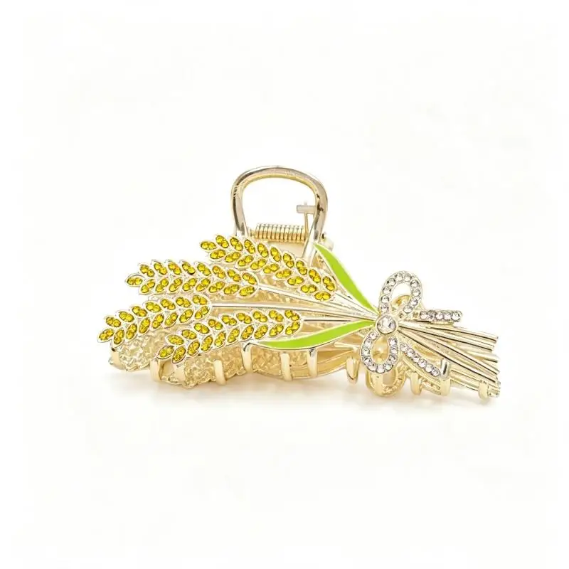 Haarklammer im Weizenähren-Design mit glänzenden Strasssteinen, starker Halt für den täglichen Gebrauch, Partys, Hochzeiten und formelle Anlässe. – Detail 6