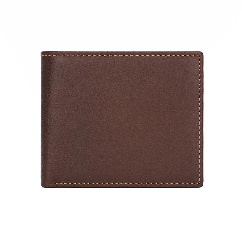 Vintage Brown Genuine Leather Bifold Wallet Multi‑Card Holder with ID Window Coin Pocket Casual Business Short Purse Men Gift