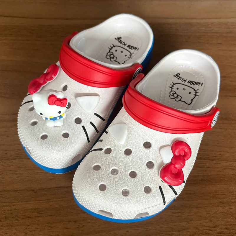 

Детские сандалии с кошачьими отверстиями Hello Kitty, сандалии Kawaii Eva, домашние пляжные летние домашние и уличные тапочки для девочек, обувь для родителей и детей