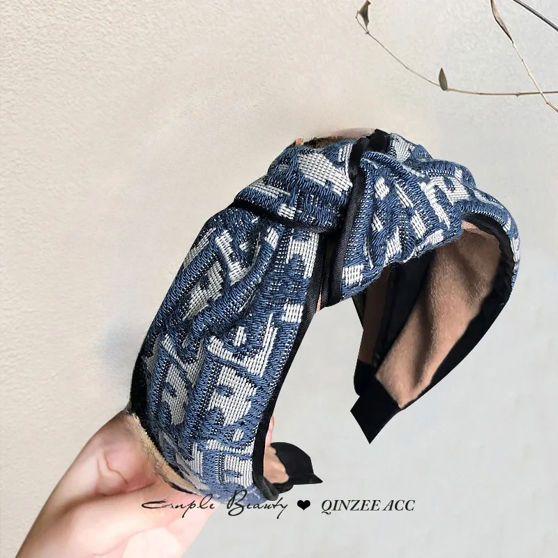 

Модная винтажная тканевая повязка для волос, джинсовый цвет, винтажный головной убор для женщин, дизайн с высокой короной, простые аксессуары для волос, Новое поступление