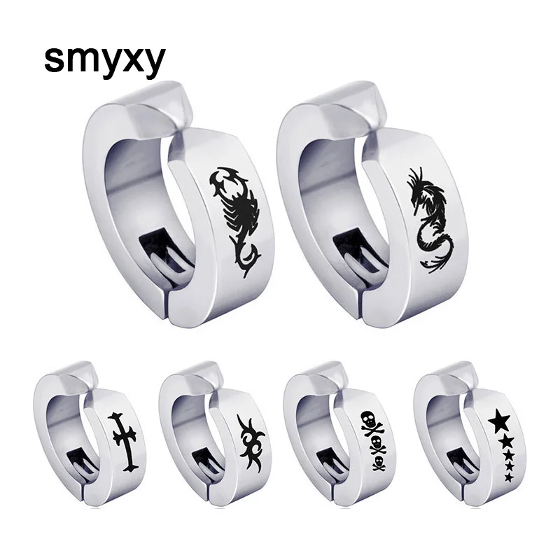 1 Piece Stainless Steel Painless Clip Earrings For Women/Men Non Pierced Print Pattern Gothic Party Jewelry Best Gifts