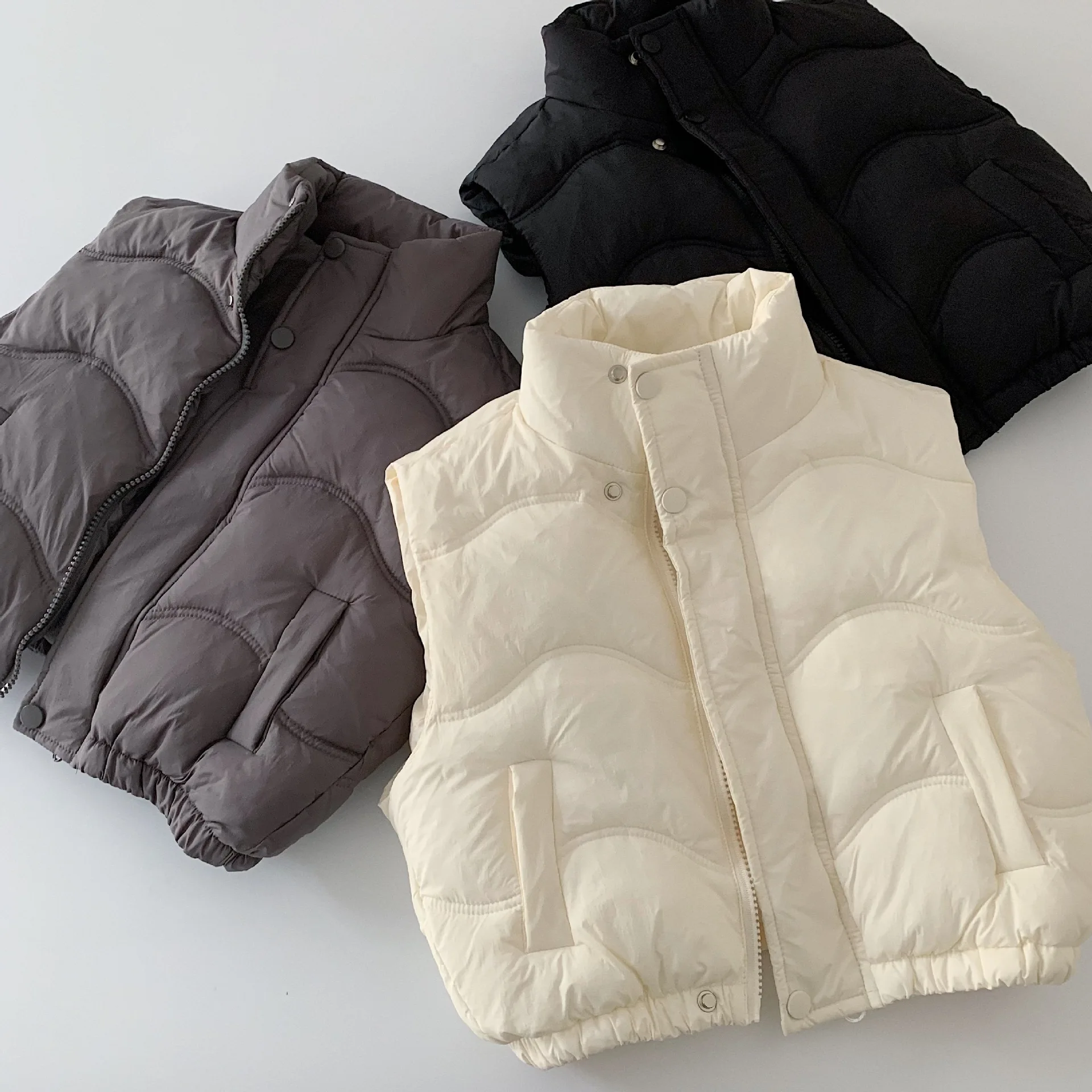 2025 Winter New Trendy Children's Cotton Vest for Boys and Girls Solid Color Hand Stuffed Cotton Tank Top