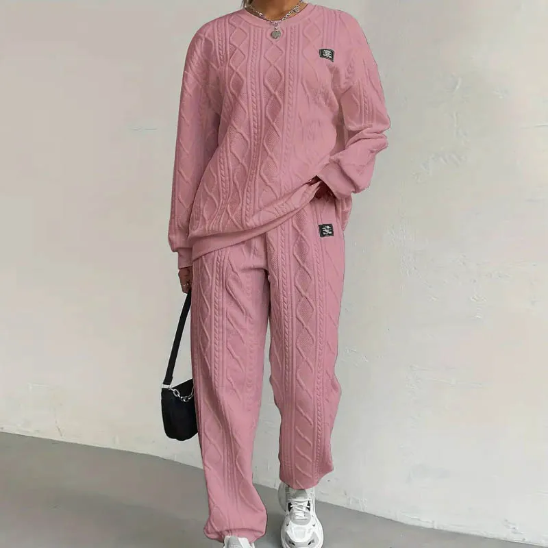 Women Autumn Sweatshirt Set Winter Fashion Solid color Loose hoodies pullover top and long pants 2pcs set Female sport tracksuit